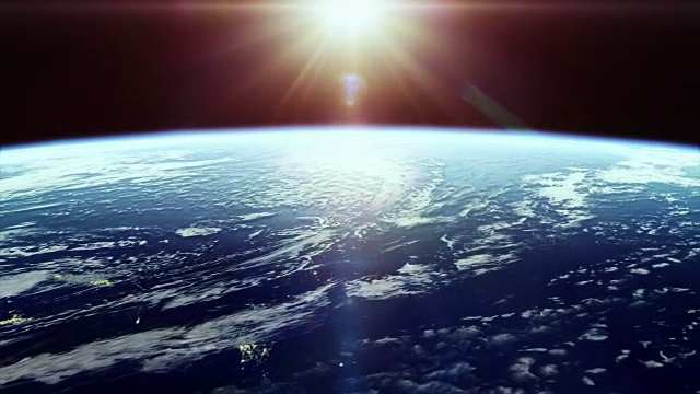 电影般的美丽日出在地球上从太空-与城市灯光4k视频下载