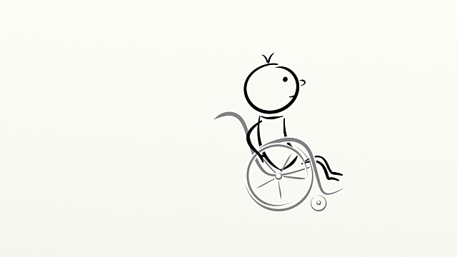 卡通:残疾人在轮椅上移动视频下载