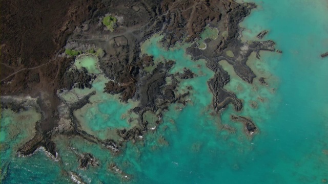 毛伊岛阿希希-基瑙自然保护区海岸火山岩形成鸟瞰图。视频素材