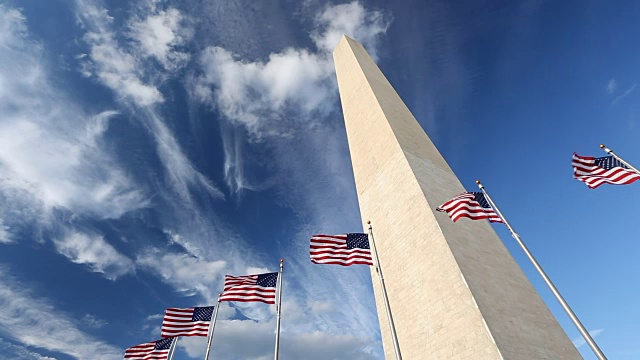 华盛顿纪念碑旁的旗帜视频下载