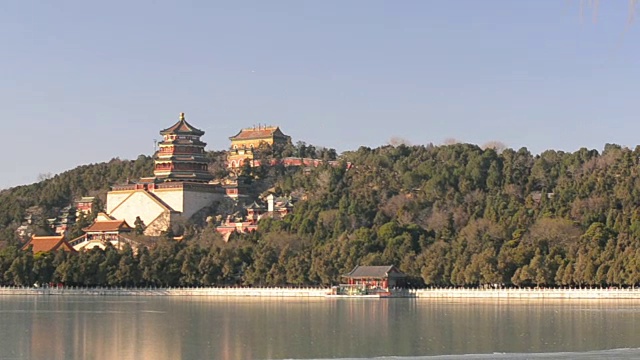 淘金:北京颐和园的冰湖视频素材