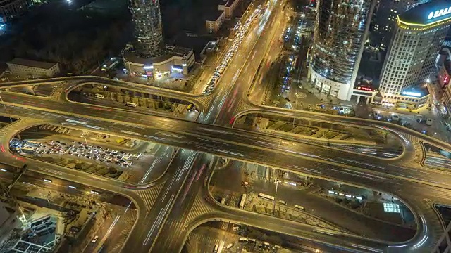 T/L WS HA ZI北京路交叉口夜景鸟瞰图视频素材