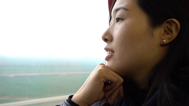 在火车上看窗外的年轻女子视频下载