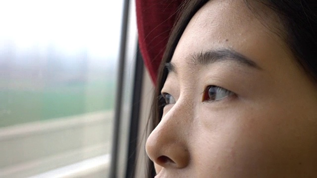 在火车上看窗外的年轻女子视频下载