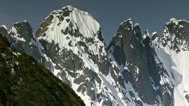 序列显示了戏剧性的，危险的圣埃利亚斯山脉在加拿大不列颠哥伦比亚省和美国阿拉斯加之间的边界。视频素材