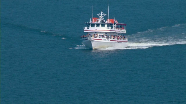 一艘载着游客的船在墨西哥湾巡航。视频素材