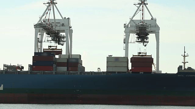 工业港口与货物集装箱船视频素材