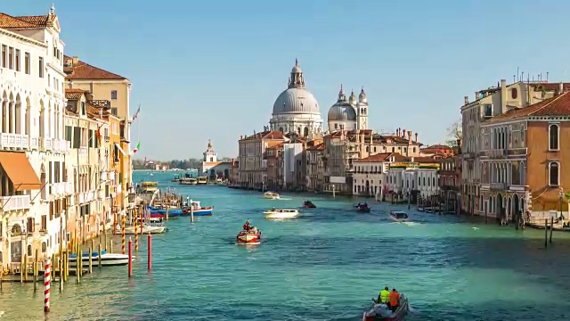 意大利威尼斯的格兰德运河和圣玛丽亚卫生中心。视频素材