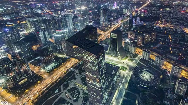 T/L WS HA ZI北京CBD区域夜间鸟瞰图/中国北京视频下载