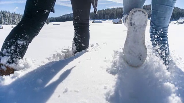 两个女人在探索冬天的仙境视频素材
