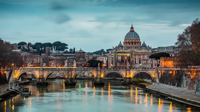 罗马台伯和圣彼得斯大教堂意大利梵蒂冈-时间流逝视频下载