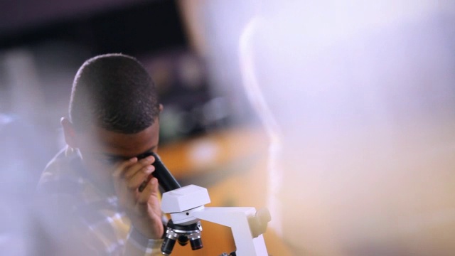 男学生使用显微镜视频下载