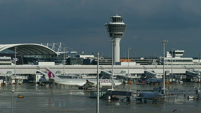 弗朗茨·约瑟夫·施特劳斯机场，慕尼黑，上巴伐利亚，德国巴伐利亚视频素材