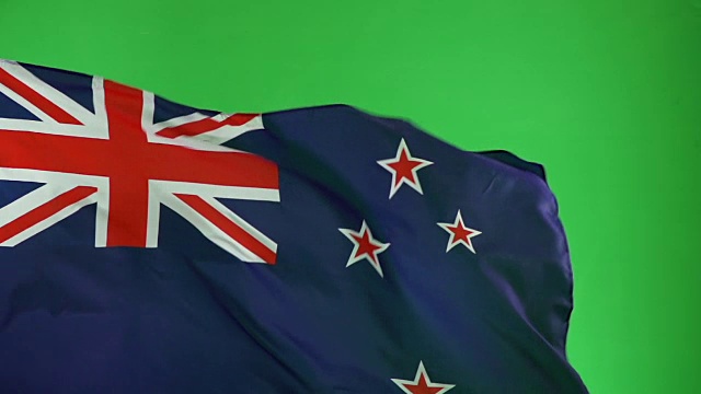 新西兰国旗在绿色屏幕上，真实的视频，而不是CGI -超级慢动作视频下载