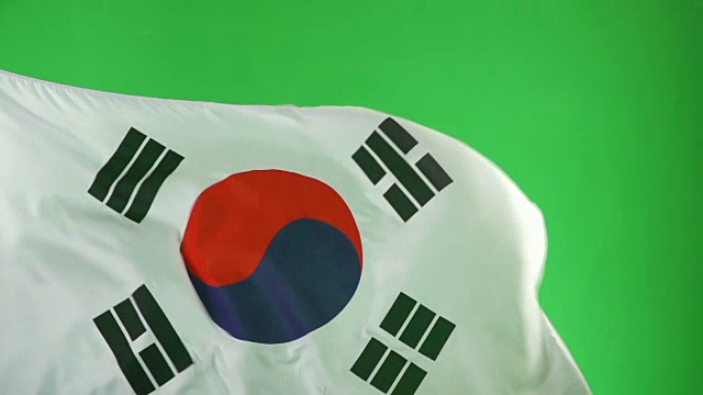 绿色屏幕上的韩国国旗，真实视频，而不是CGI(韩国)超级慢动作视频下载