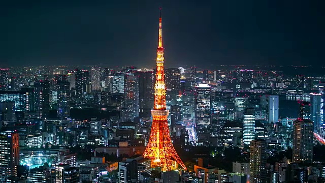 东京天际线夜晚时光和东京塔视频素材