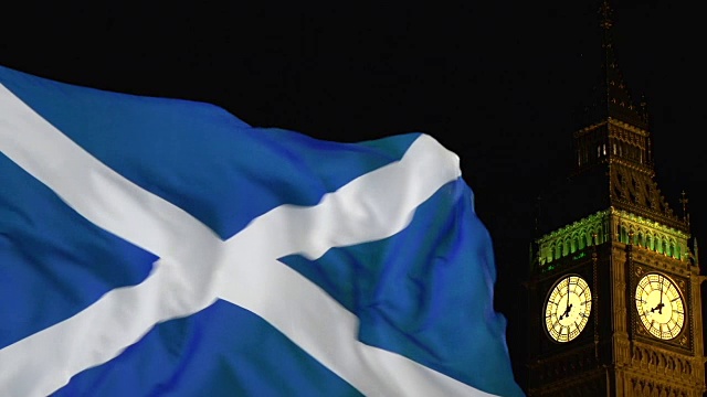 苏格兰国旗在大本钟前飘扬，伦敦-真实画面，不是CGI(苏格兰)视频下载