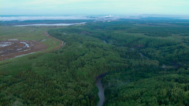 阿萨巴斯卡河蜿蜒流过加拿大阿尔伯塔省的一片森林。视频素材