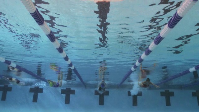 游泳运动员采用蝶泳技术比赛。视频素材
