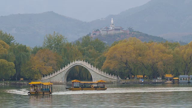 中国北京颐和园昆明湖玉带桥视频素材