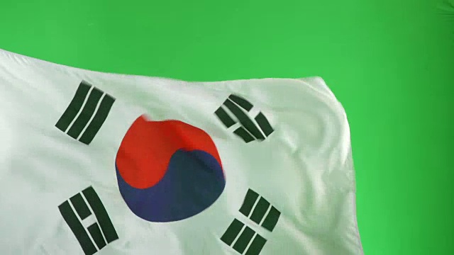 4K:绿色屏幕上的韩国国旗，真实视频，不是CGI(韩国)视频下载