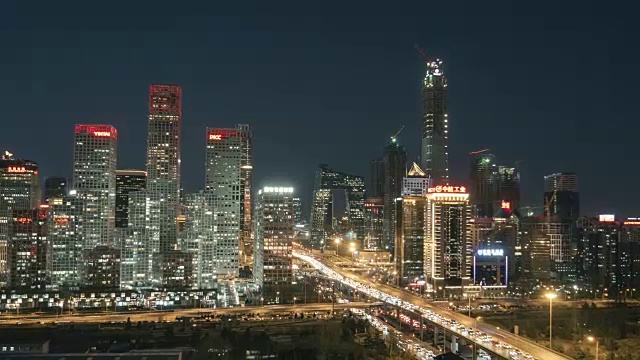 T/L WS HA ZI高角度北京天际线在晚上/北京，中国视频下载