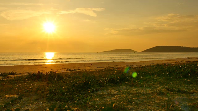 夏日海滩在日落剪影视频下载