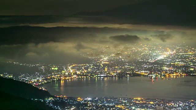 4K延时:Suwa lake from Takabochi nagano Japan at night, Apple ProRes 422 (HQ) 3840x2160格式视频素材