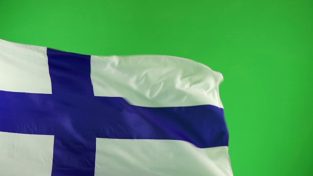 芬兰国旗在绿色屏幕上，真实视频，而不是CGI -超级慢动作(芬兰)视频下载