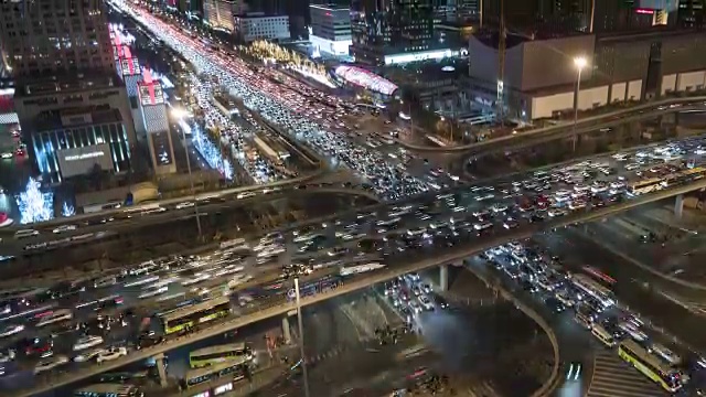 T/L MS HA TU鸟瞰图繁忙的道路交叉口和交通堵塞时间流逝/北京，中国视频素材