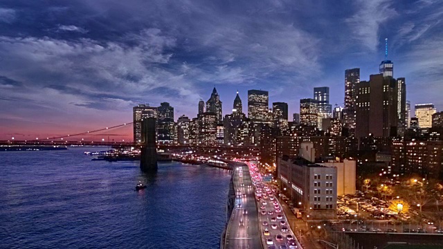 日落，黄昏和曼哈顿下城的夜晚视频素材