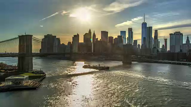 布鲁克林大桥日日落纽约市时间流逝视频素材