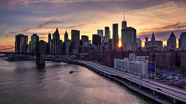 HDR日落纽约市时间流逝在曼哈顿市中心视频素材