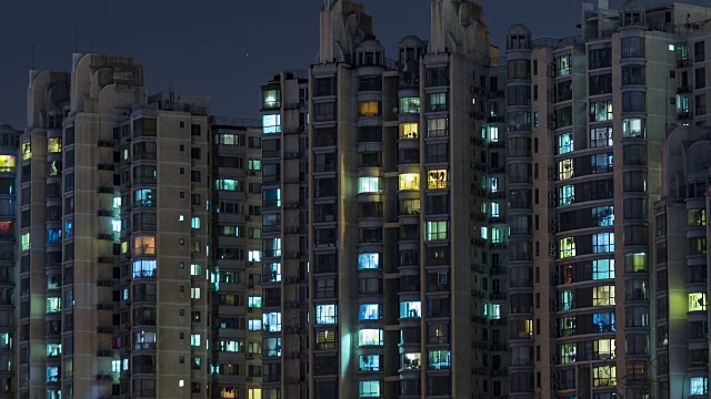 T/L MS HA TD Living Apartment, Residential Building at Night /北京，中国视频素材