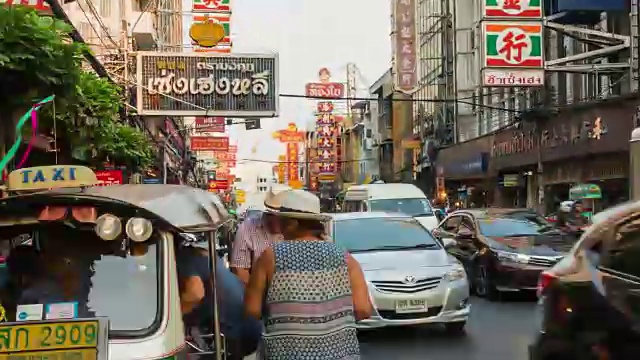 4K剪辑超延时曼谷中国城从晚上到晚上的时间，泰国视频下载