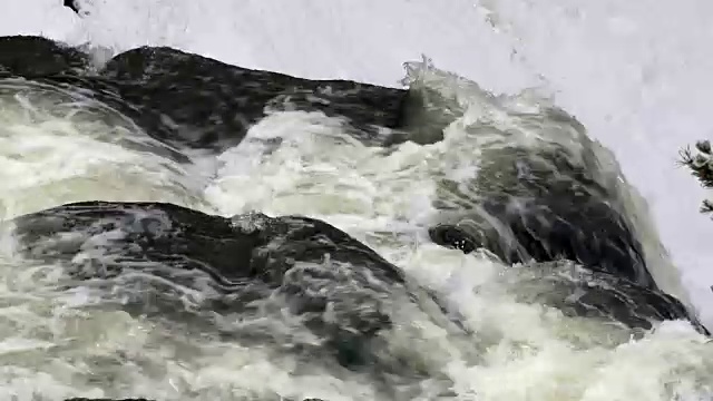 长臂猿瀑布边缘，黄石国家公园，冬天视频下载