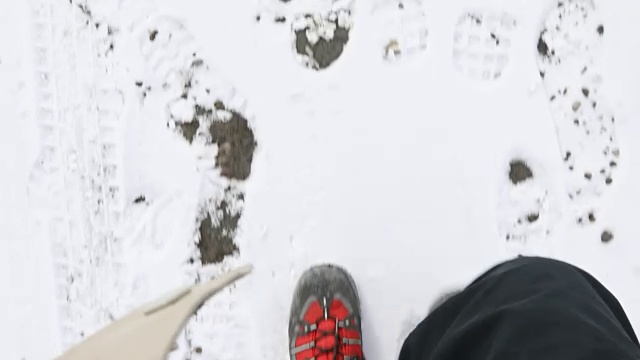 人在雪地上行走的高天使视角视频下载