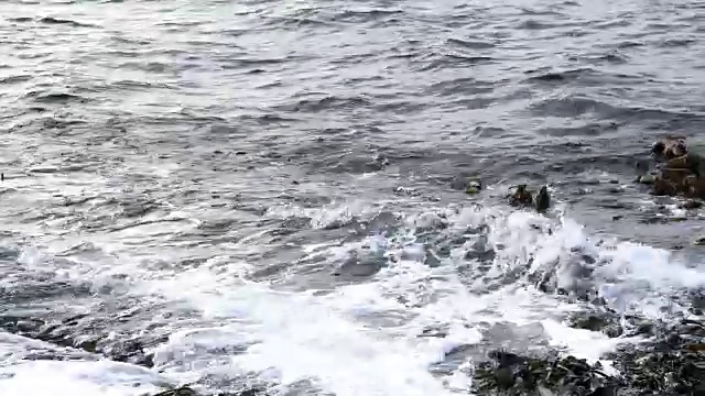 4K平静的海浪拍打着岩石海岸视频下载
