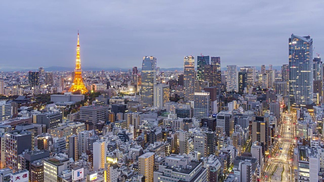 日本，东京，俯瞰城市天际线和标志性的东京塔视频素材