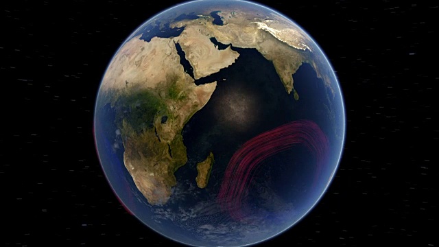 地球旋转的计算机图形显示了洋流的旋转运动和科里奥利效应视频素材
