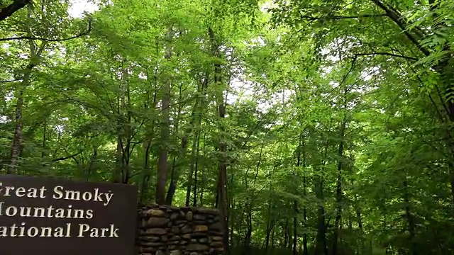 森林中的大烟山国家公园入口标志视频下载