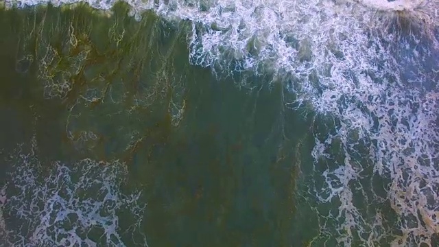 鸟瞰图在Muriwai海滩，奥克兰，新西兰溅起的巨浪。视频素材