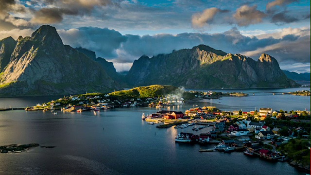挪威罗浮敦群岛勒内村的航拍图视频素材