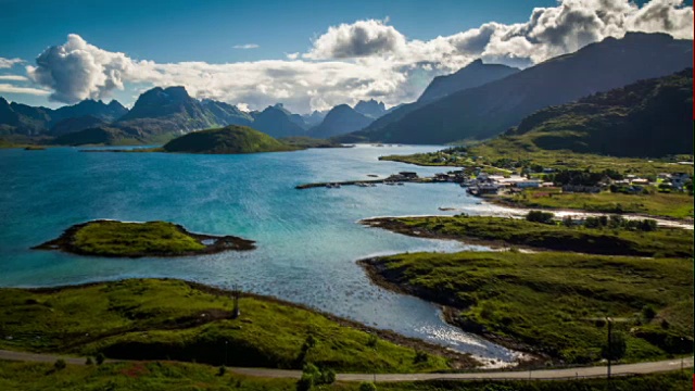 航拍:挪威罗浮敦群岛景观，斯堪的纳维亚半岛视频素材