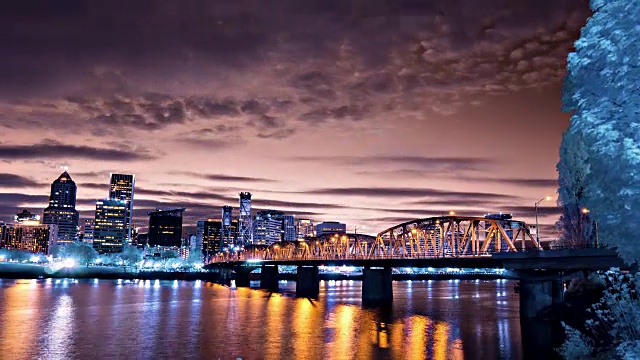 俄勒冈州波特兰市霍桑大桥上的日落视频素材