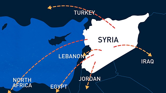 叙利亚人民的移民路线-动画信息图视频下载