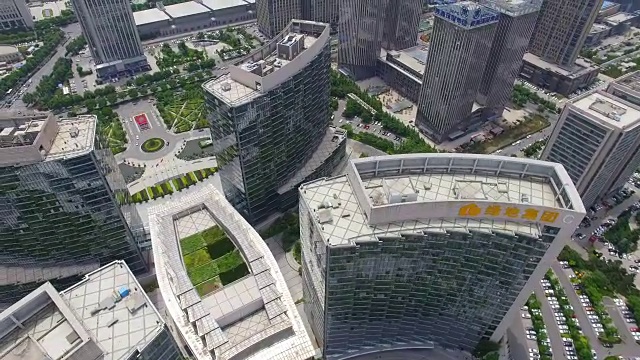办公大楼和城市景观航拍/中国西安视频素材