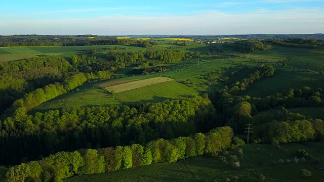 鸟瞰图附近的农田弗罗伊登堡，萨尔高，特里尔-萨尔堡区，莱茵兰-普法尔茨，德国视频素材