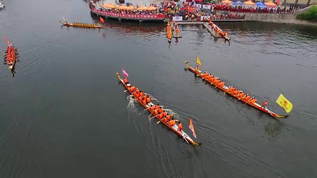 中国陕西西安端午节传统龙舟竞渡航拍视频下载