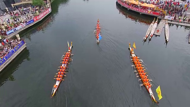 中国陕西西安端午节传统龙舟竞渡航拍视频素材
